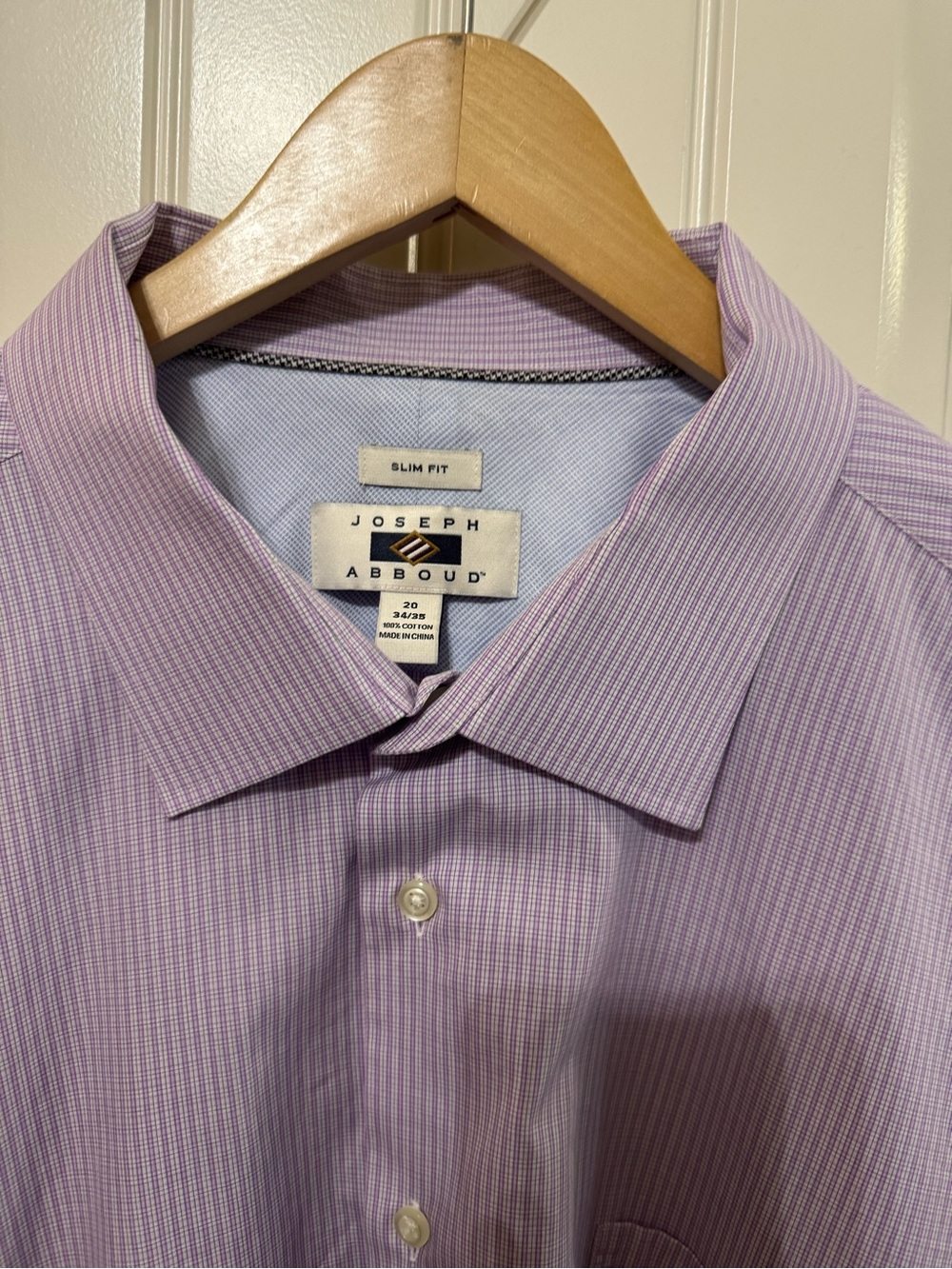 Joseph Abboud Slim Fit Purple Check Dress Shirt Men 20 34/35 100% Cotton